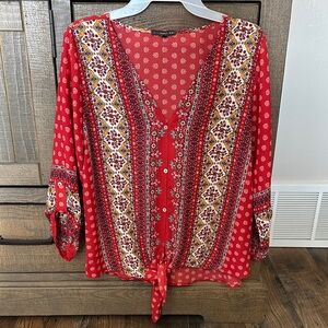 Elegant Red Patterned Women's Blouse